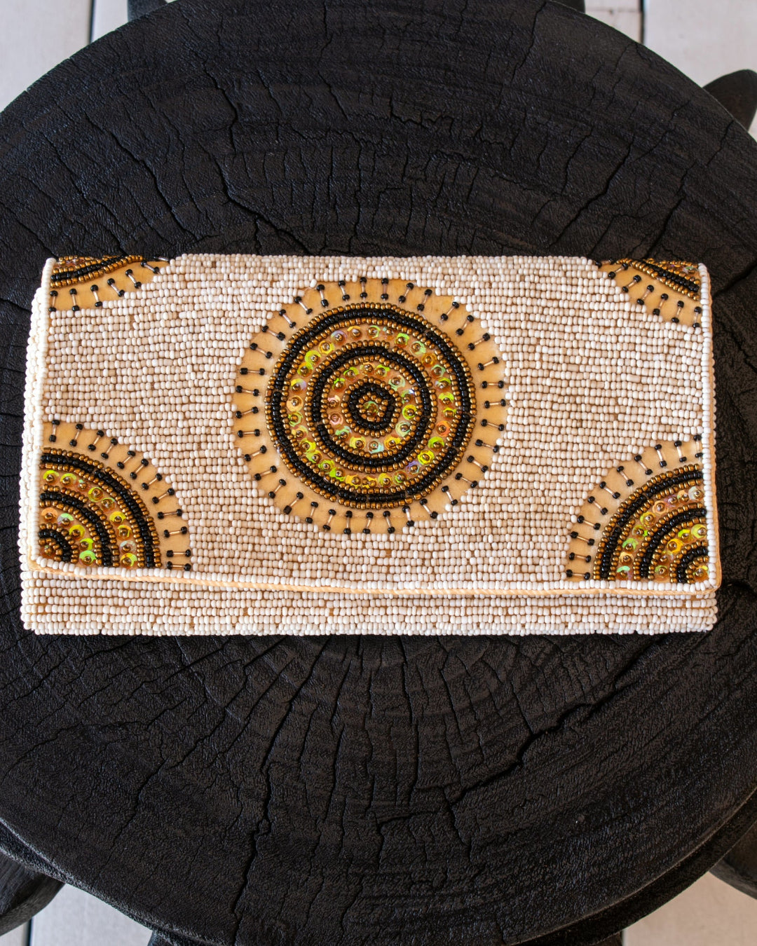 Soleil Beaded Clutch Cream