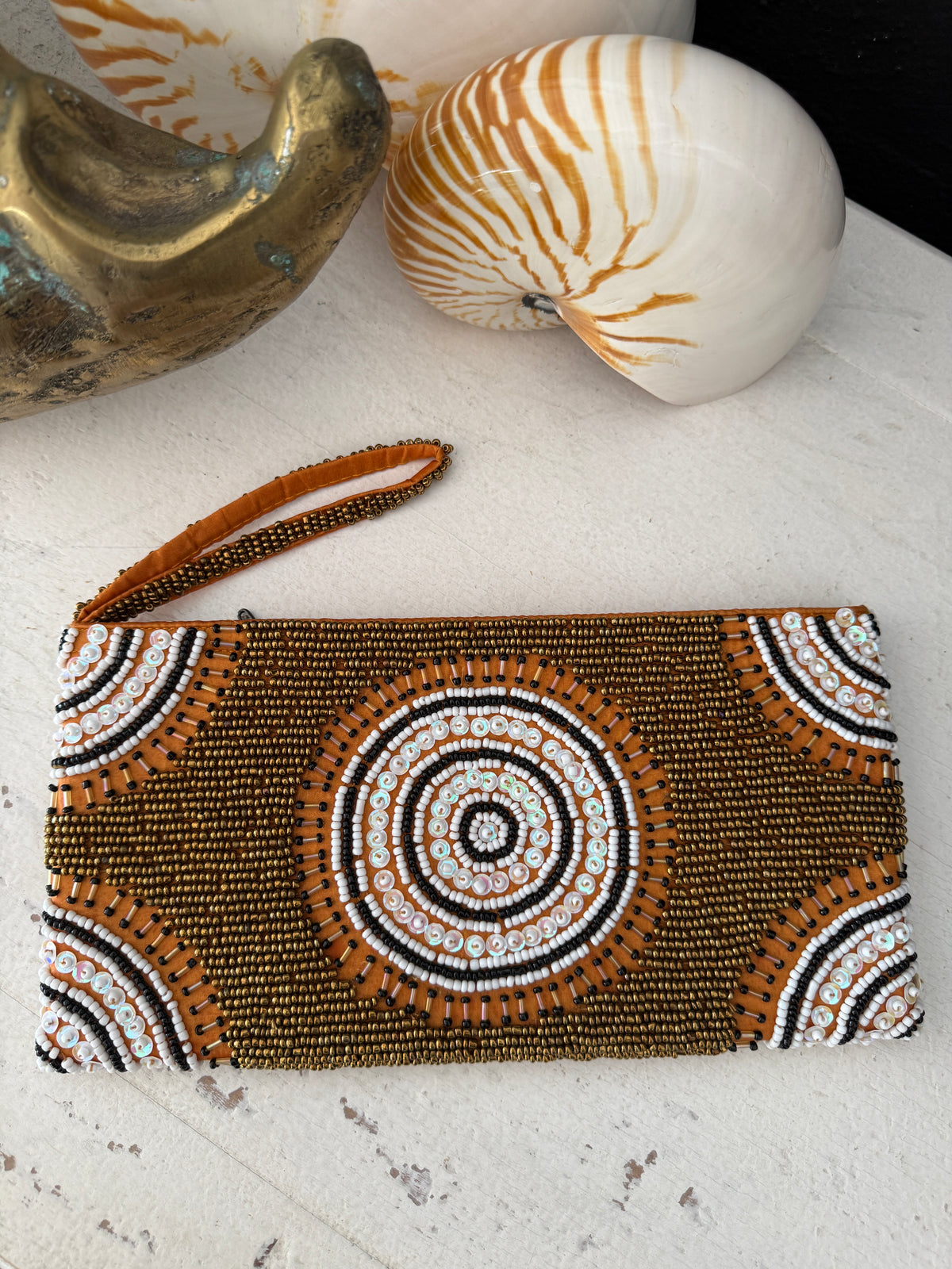 Soleil Zip Beaded Clutch Orange