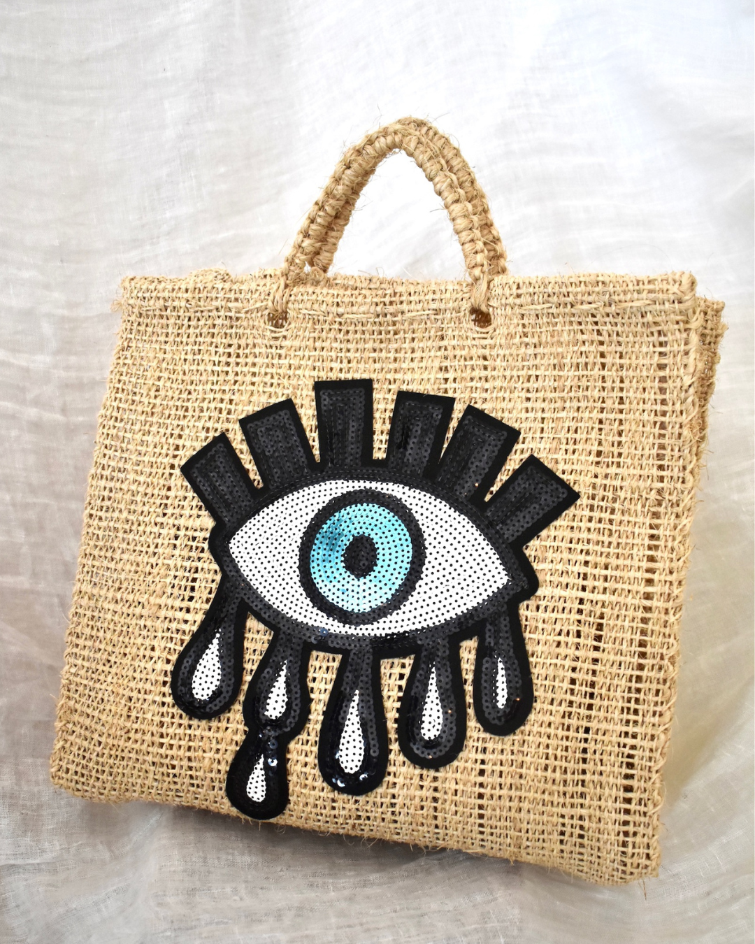 Mexican Heshian Tote | Tear Drop Eye | Pink & Natural Check | Orange & Natural Check + Blue & Natural Check