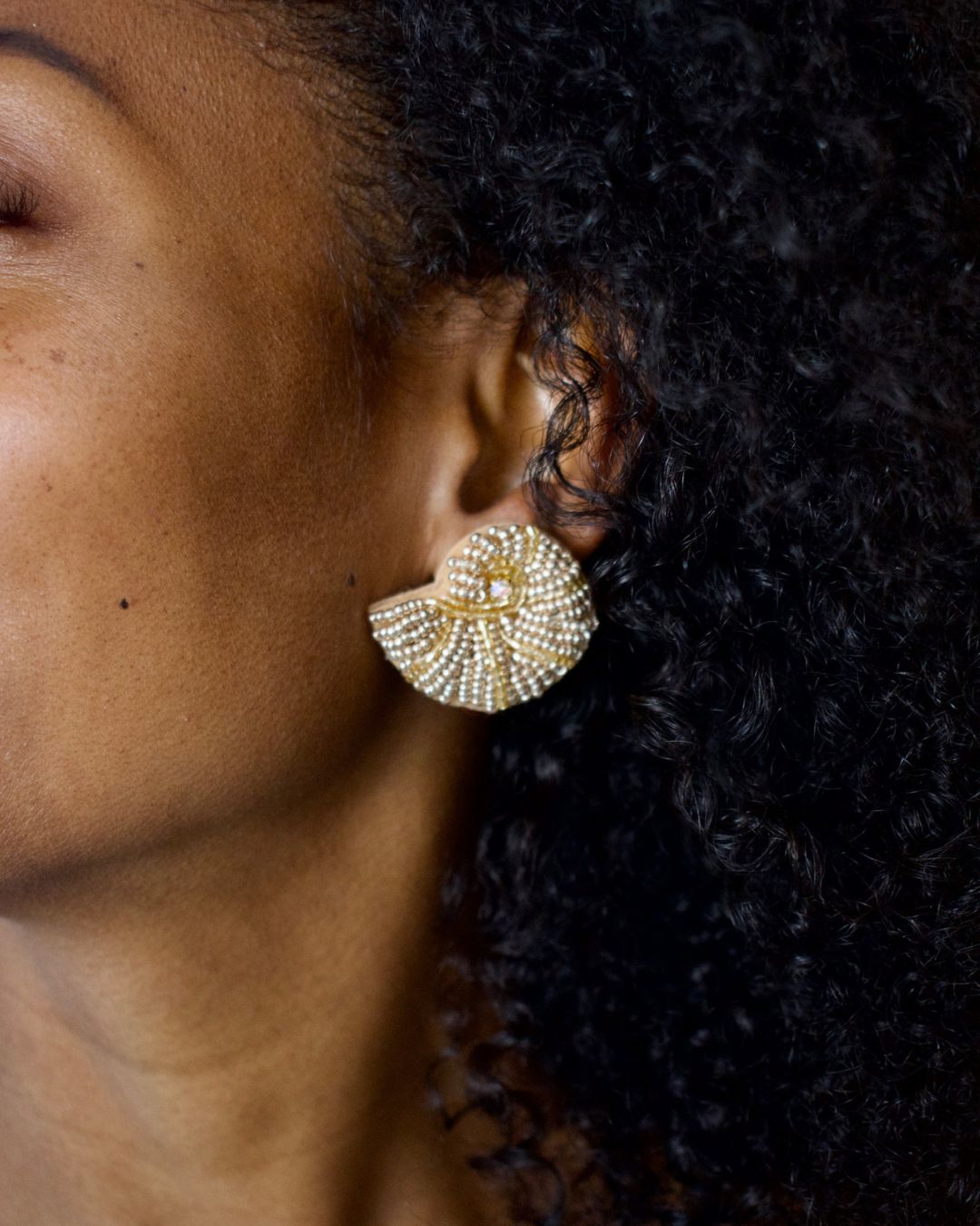 Beaded Conch Shell Earrings
