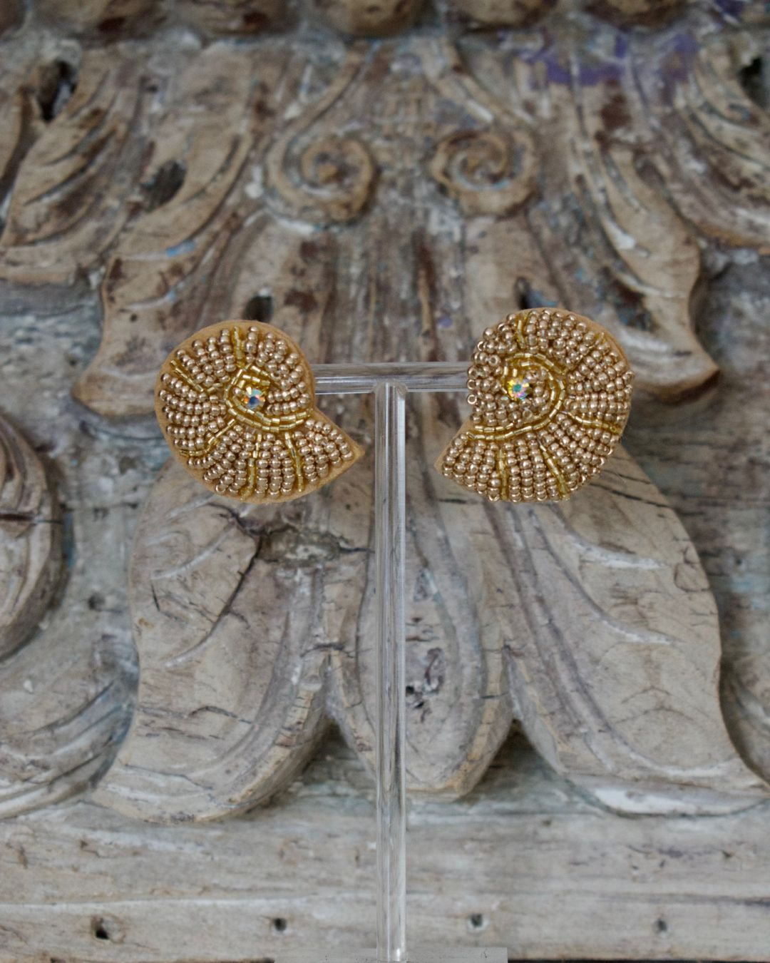 Beaded Conch Shell Earrings