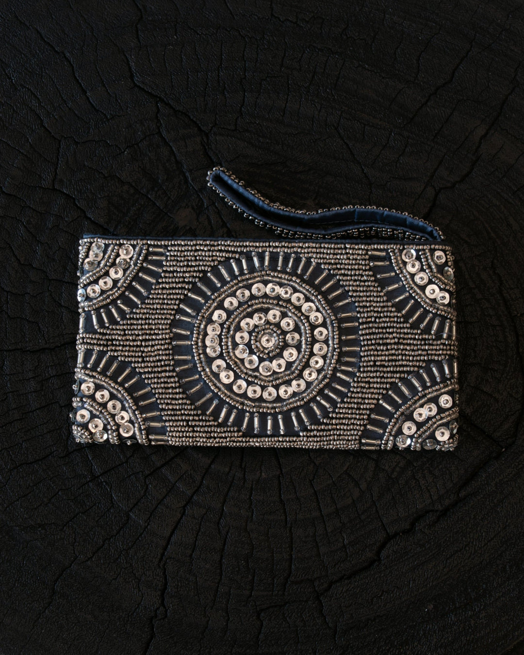 Soleil Mini Beaded Clutch Silver