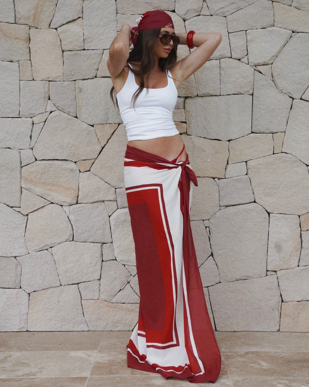 ssaint red print sarong