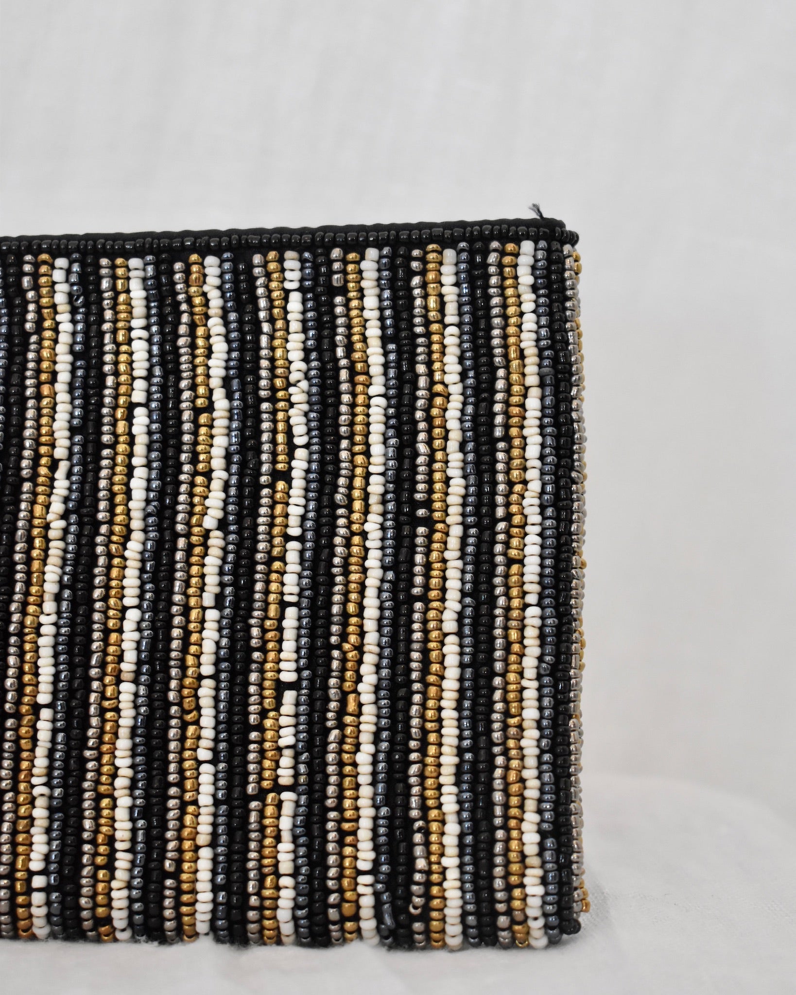 Bamboo Stripe Beaded Clutch Black