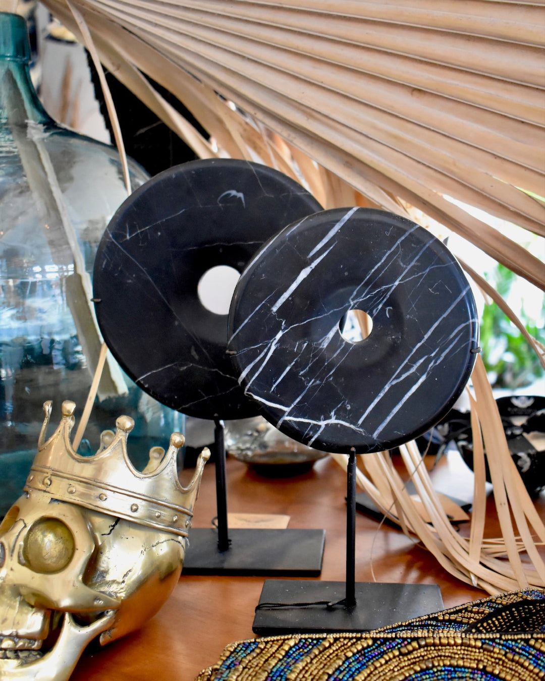Midnight Black Marble Disk Decor