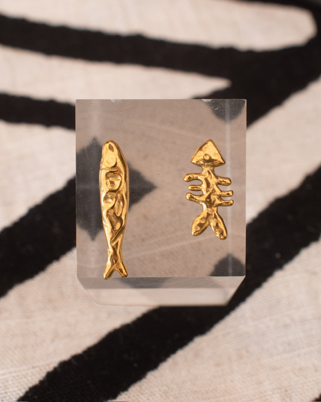 Gold Fish & Bone Earrings stud