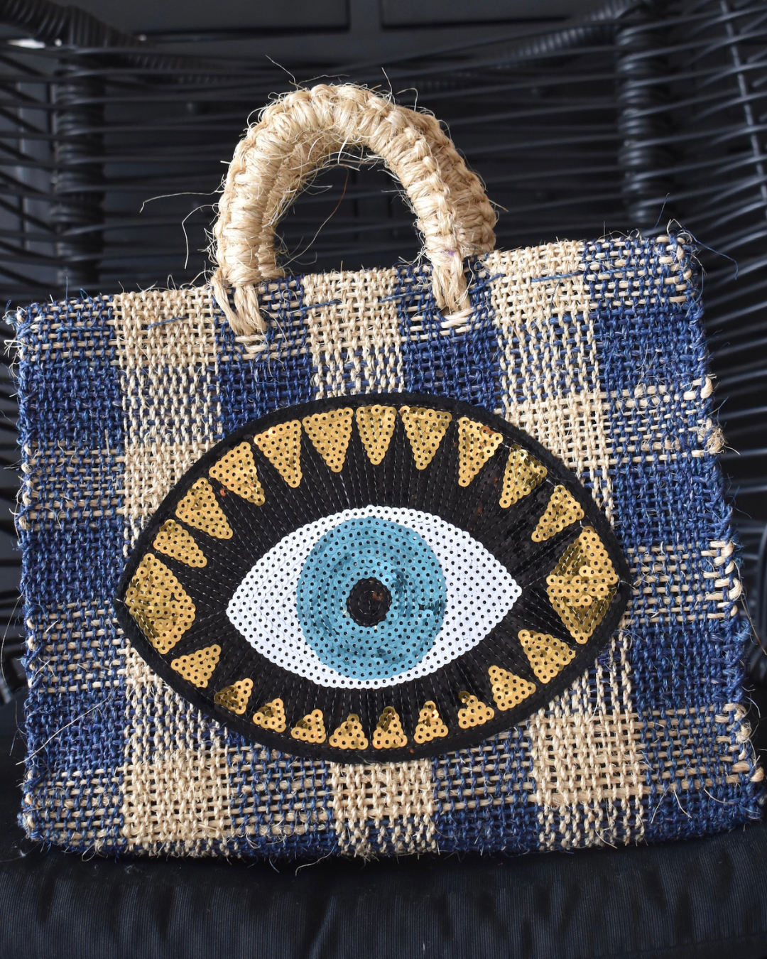 Mexican Heshian Tote | Tear Drop Eye | Pink & Natural Check | Orange & Natural Check + Blue & Natural Check