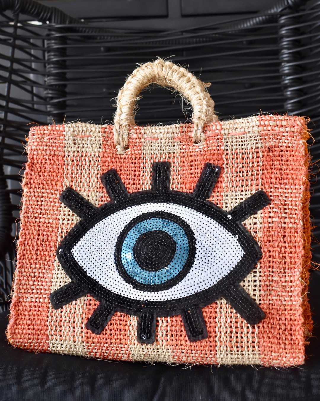 Mexican Heshian Tote | Tear Drop Eye | Pink & Natural Check | Orange & Natural Check + Blue & Natural Check
