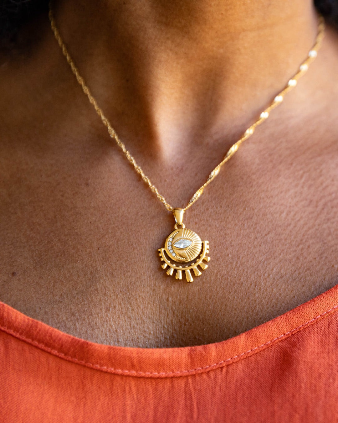 Full Moon Evil Eye Necklace