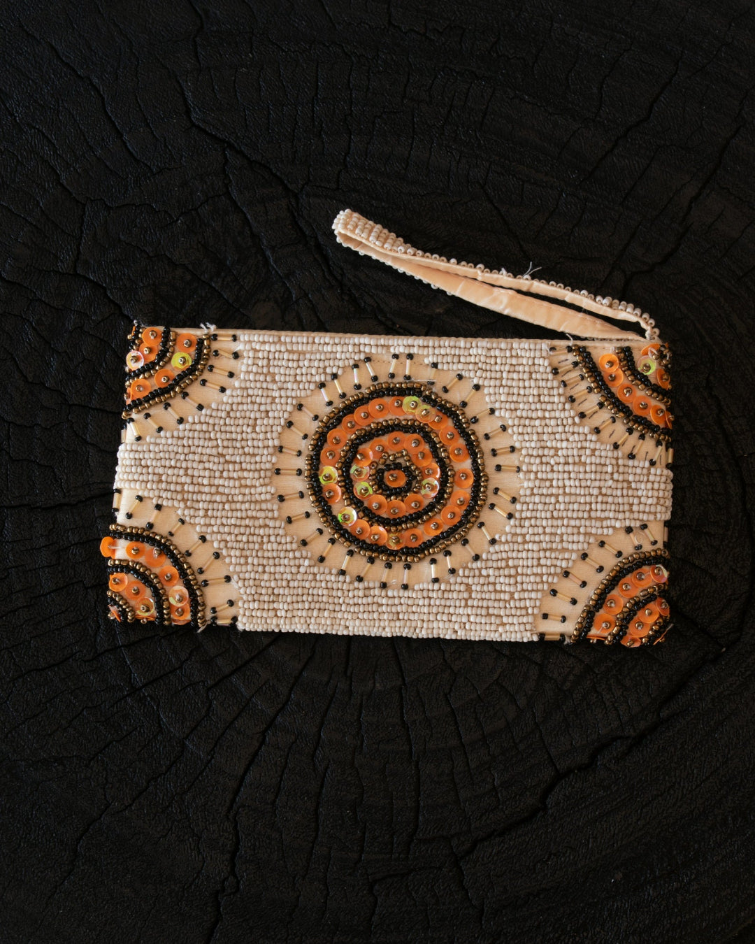 Soleil Mini Beaded Clutch Cream