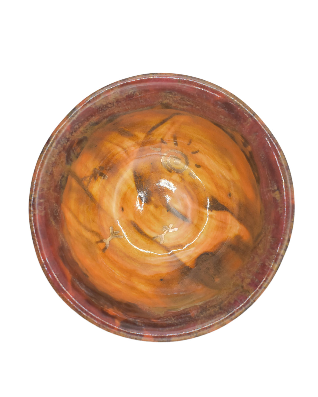 Ceramic bowl with  caveman detail on a white background