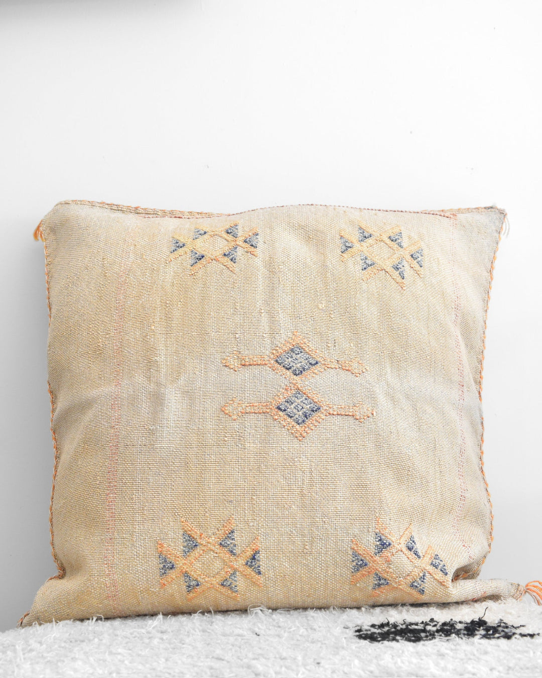 Decorative pillow with embroidered patterns on a white background