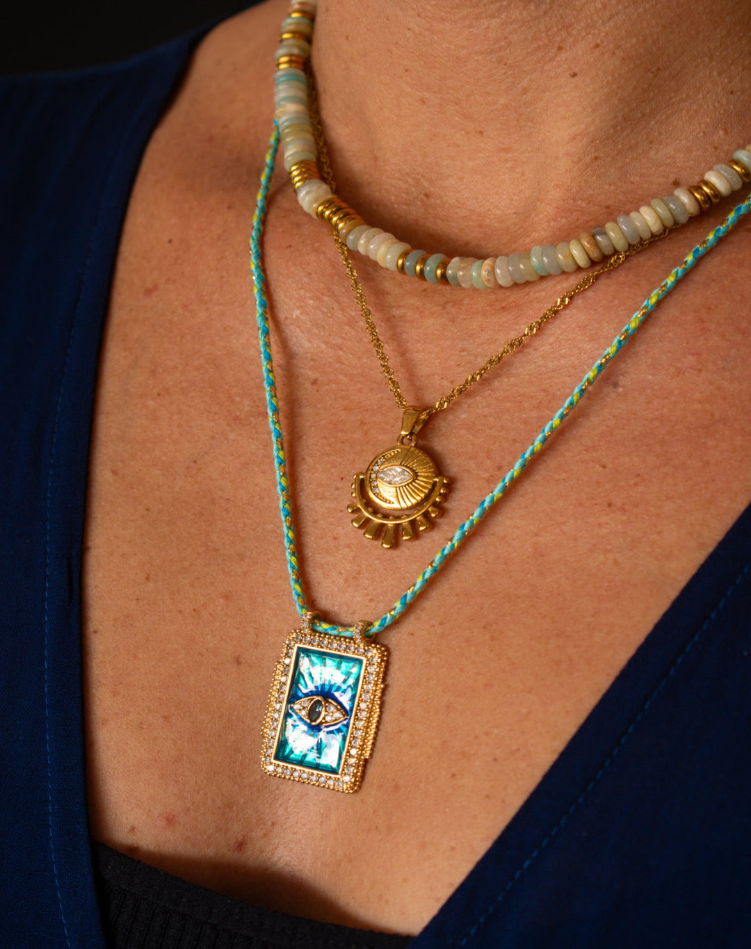 tarot evil eye braided necklace 